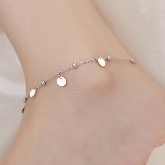 *NEW 925 Sterling Silver Coin Disc Ankle Bracelet - Picture 1 of 8